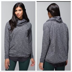 Lululemon Healthy Heart Pullover Women's Coco Pique Black Gray Cowl Neck. Size 6